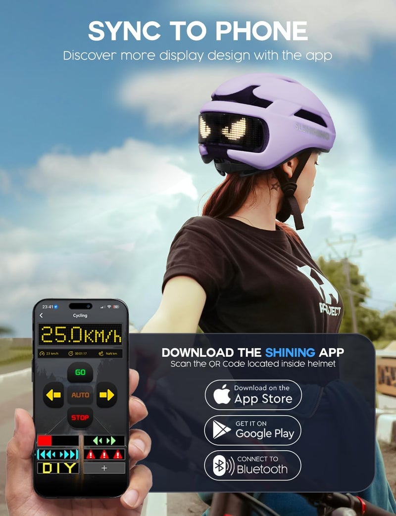 Docgari Bike Helmet with Light - Bike Helmet with DIY LED Screen for Scooter, Bicycle, Skateboard - LED Display Helmet with Customizable Patterns - Bicycle Helmet Light for Adult Men and Women - Image 2